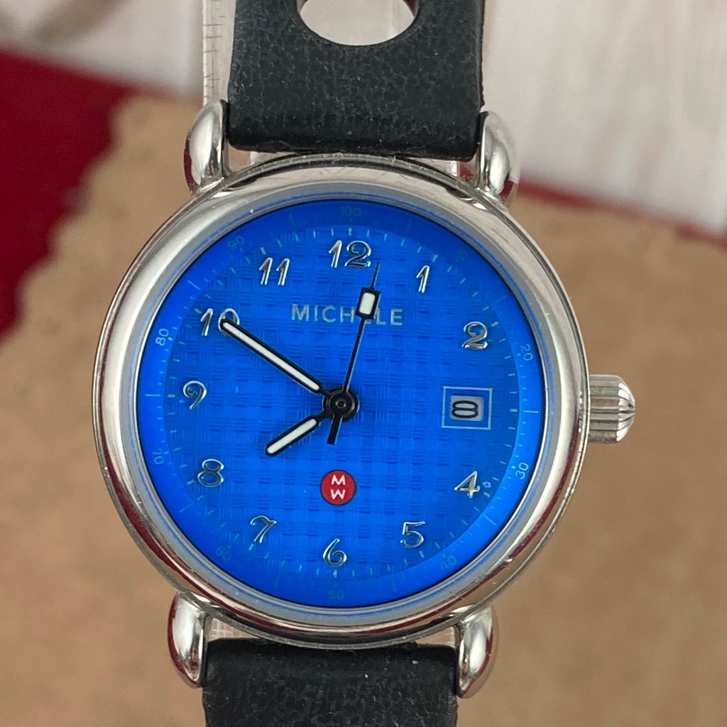 Michele Blue Dial With Black 8 Inch Dive Strap All Stainless Steel Watch